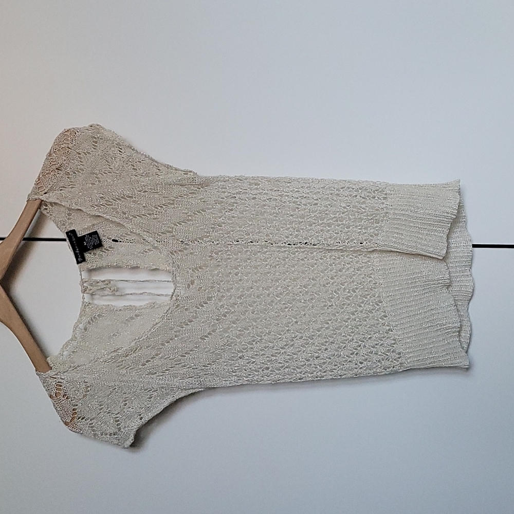 Short sleeve boho lacey sweater top